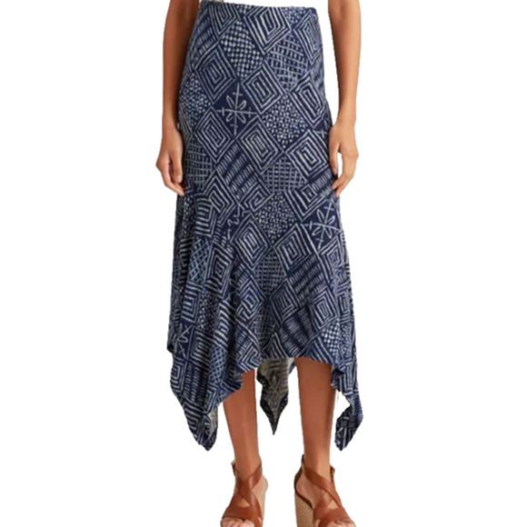 Lauren Ralph Lauren Dresses & Skirts - Ralph Lauren Printed Handkerchief Hem Midi Skirt Size S Blue White Linen Blend